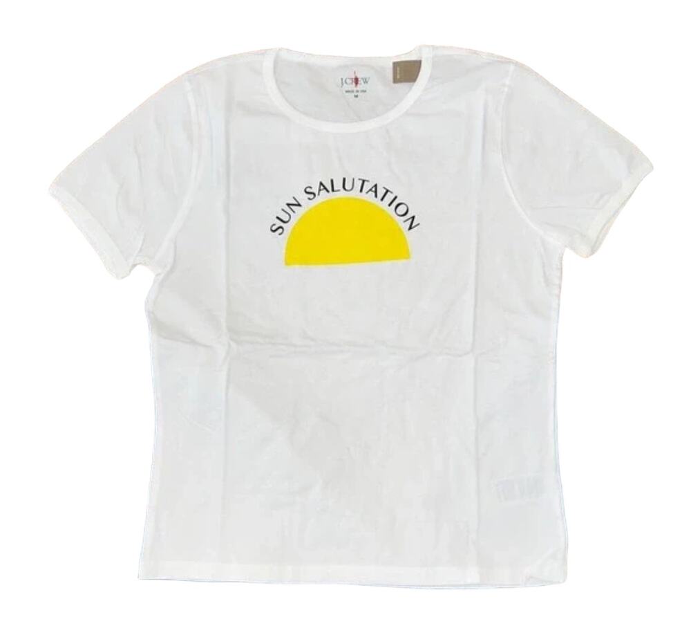 NWT J. Crew White W/Yellow "Sun Salutation" Graphic T-Shirt - SIZE MEDIUM